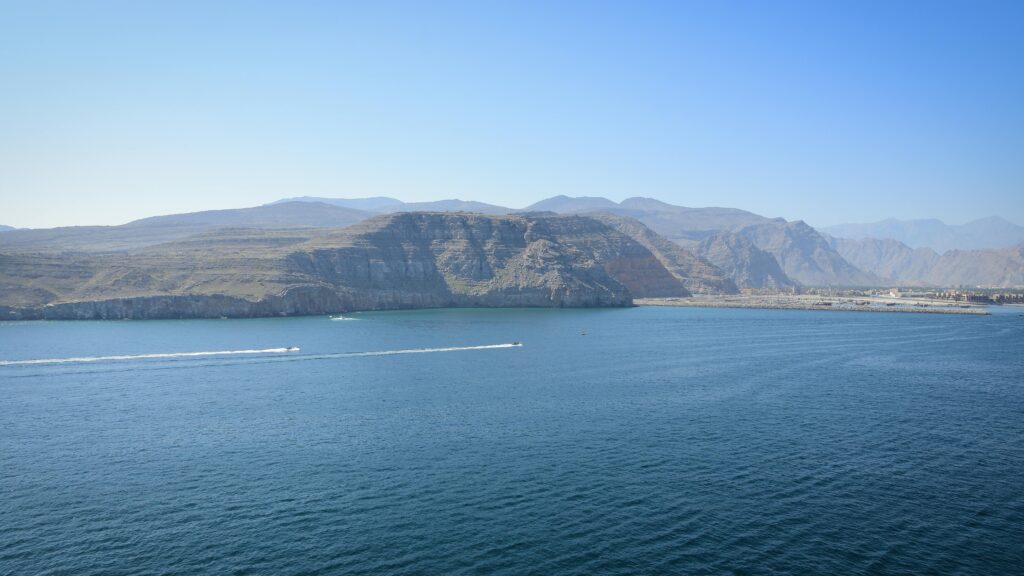 Stunning panoramic view of the Musandam Peninsula's rugged coastline from al-Chasab, Oman.